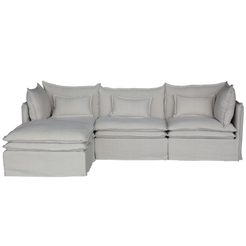 St Lucia Linen Slipcover Modular Sofa - Cnr + 1 + Cnr + Ottoman - Natural