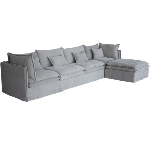 St Lucia Linen Slipcover Modular Sofa - Cnr + 2 Seater + Cnr + Ottoman - Grey