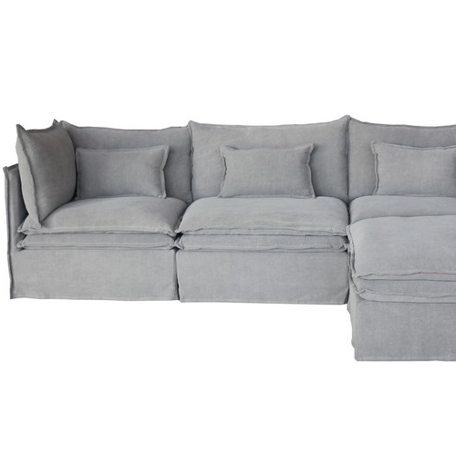 St Lucia Linen Slipcover Modular Sofa - Cnr + 1 + Cnr + Ottoman - Grey