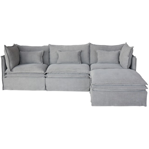 St Lucia Linen Slipcover Modular Sofa - Cnr + 1 + Cnr + Ottoman - Grey