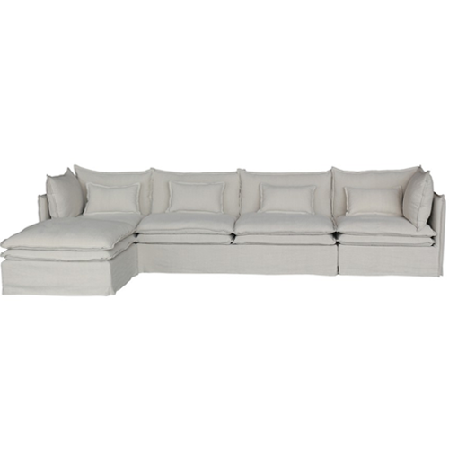St Lucia Linen Slipcover Modular Sofa - Cnr + 2 Seater + Cnr + Ottoman - Natural