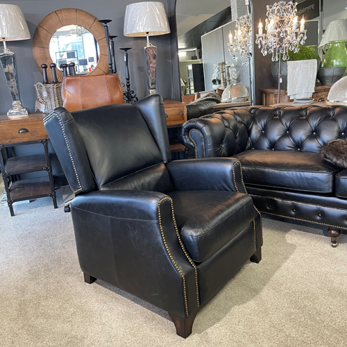 Stamford Leather Recliner Chair - Aged Black Leather