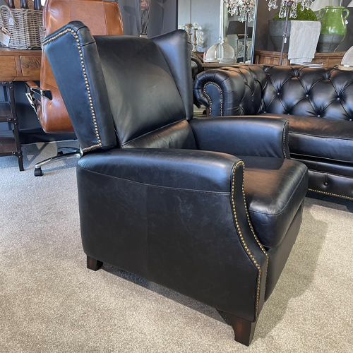 Stamford Leather Recliner Chair - Aged Black Leather