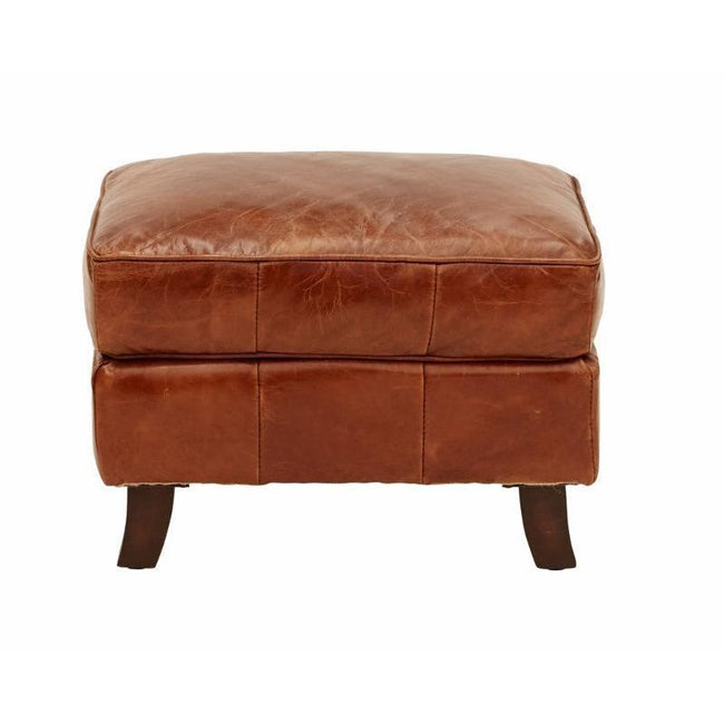 Stanwick Leather Footstool Ottoman - Aged Brown