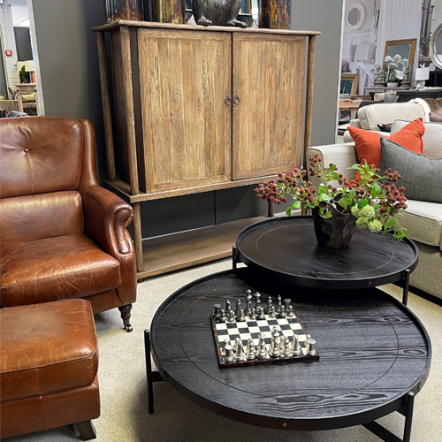 Stanwick Leather Footstool Ottoman - Aged Brown