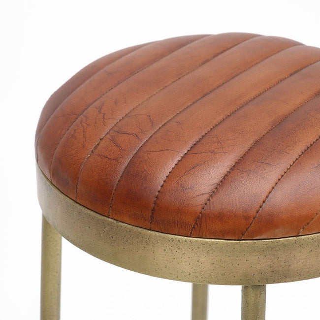 Hand-Forged Stool - Brass Finish + Leather