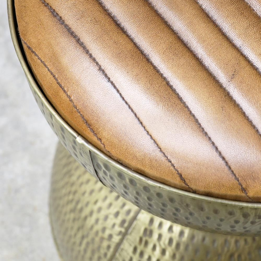 Leather and Steel Pouffe / Stool
