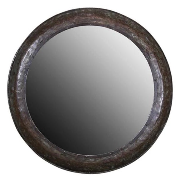 Rustic Metal Round Mirror - 112cm