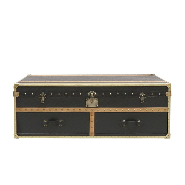 Bon Voyage Leather Trunk Coffee Table - Aged Black