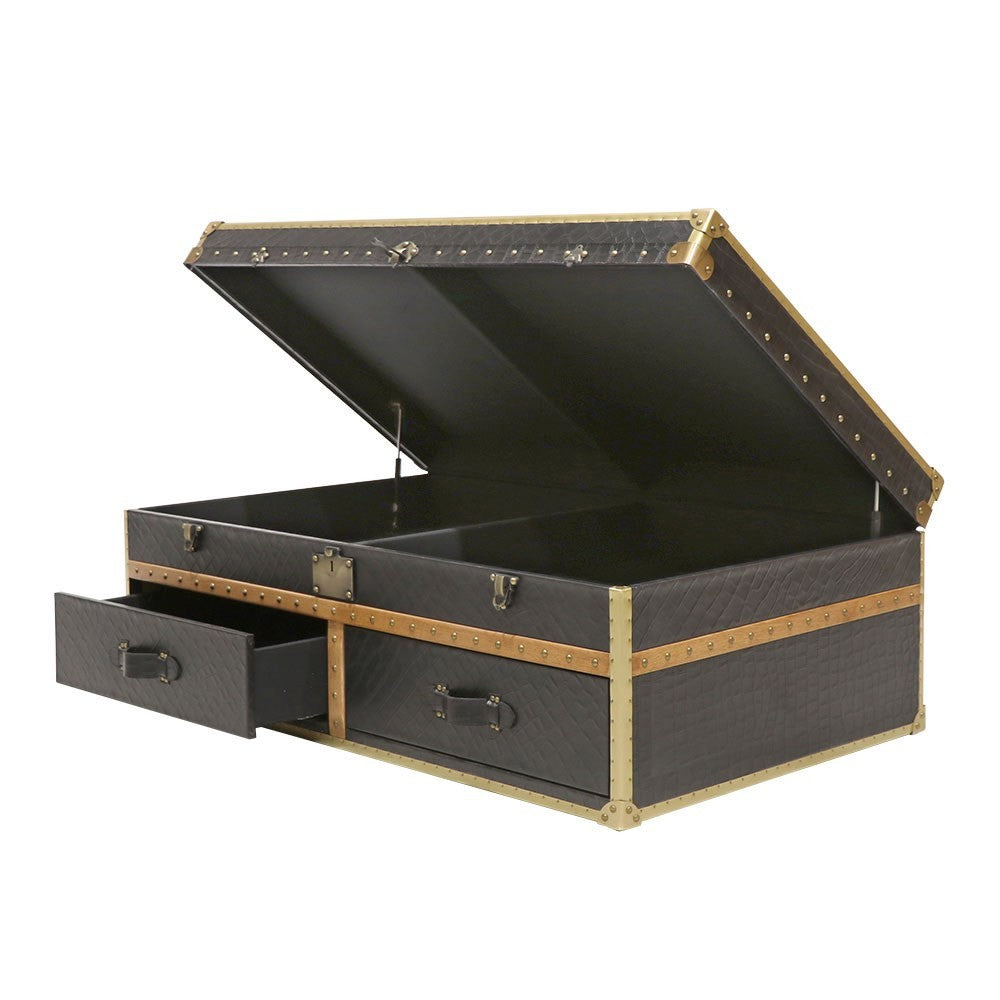 Bon Voyage Leather Trunk Coffee Table - Aged Black