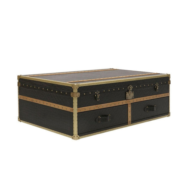Bon Voyage Leather Trunk Coffee Table - Aged Black