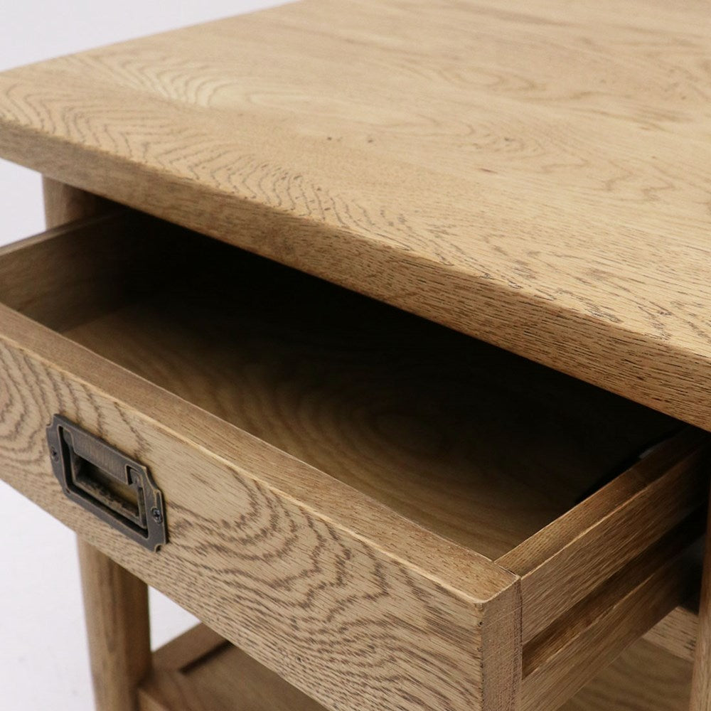 Vicchy Solid Oak Lamp Table with Drawer