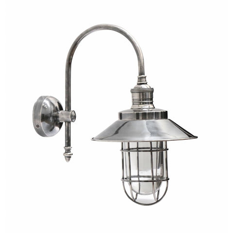 Outdoor IP54 Wall Mounted Brass Spotlight - Antique Silver Finish