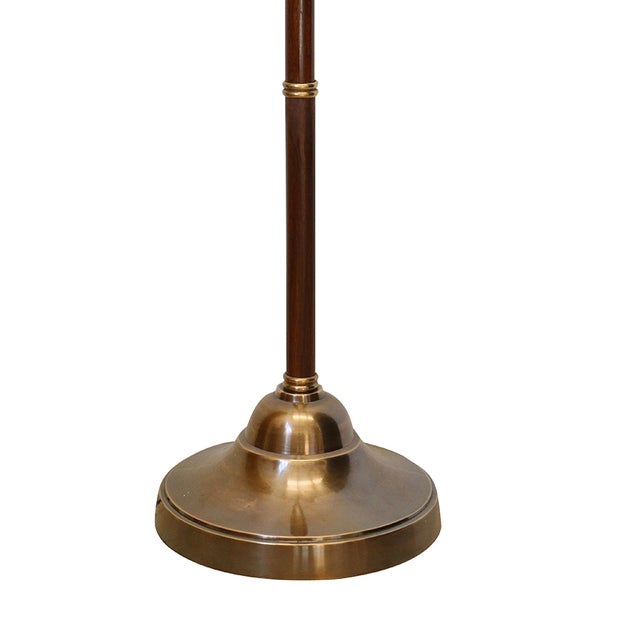 Antiqued Brass Adjustable Floor Lamp with Wooden Detail