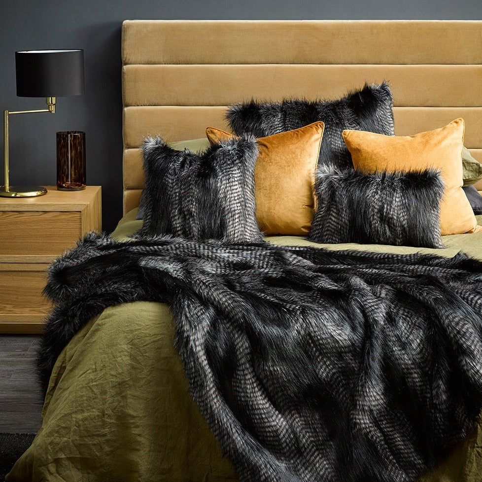 Heirloom NZ Made Faux Fur Throw - 150x180cm - Black Coyote