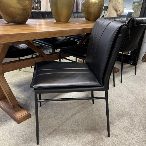 Maxson Genuine Leather Dining Chair - Black with Hammered Metal Leg