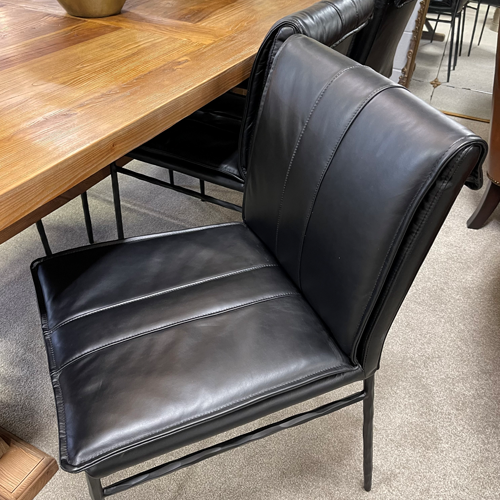Maxson Genuine Leather Dining Chair - Black with Hammered Metal Leg
